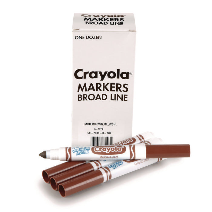 Broad Line Washable Markers, Broad Bullet Tip, Brown, 12/Box