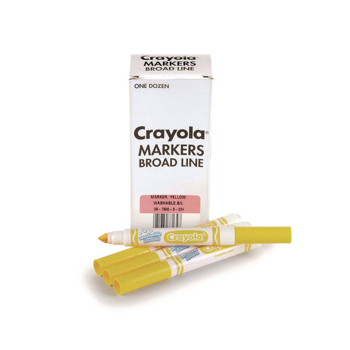 Broad Line Washable Markers, Broad Bullet Tip, Yellow, 12/Box