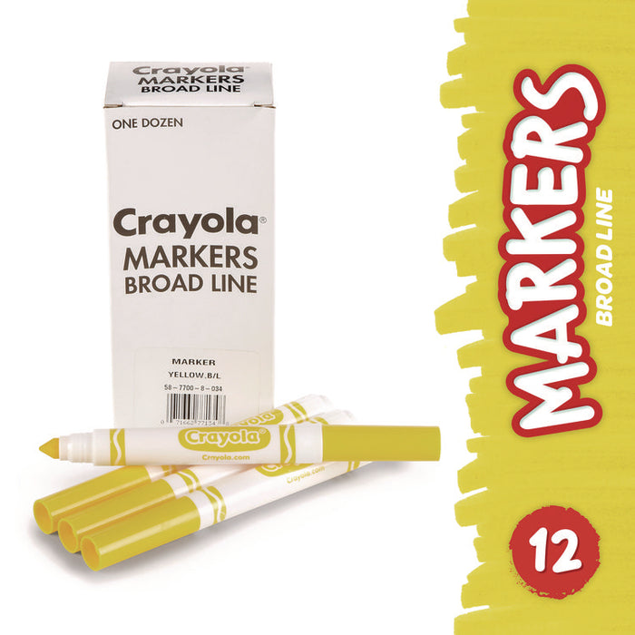 Broad Line Washable Markers, Broad Bullet Tip, Yellow, 12/Box