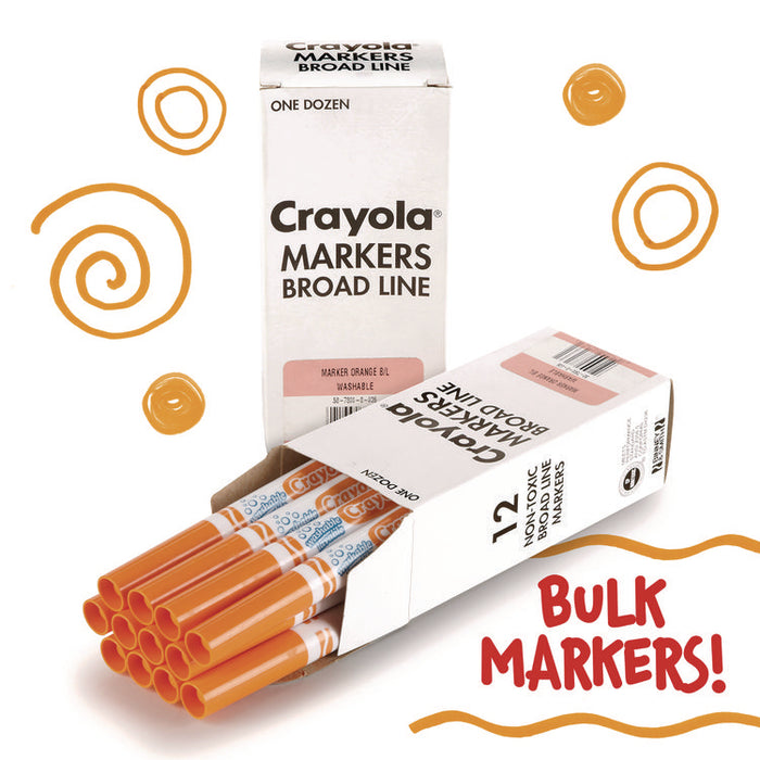 Broad Line Washable Markers, Broad Bullet Tip, Orange, 12/Box