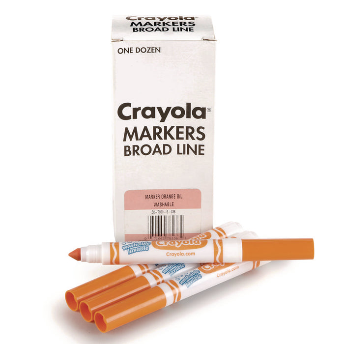 Broad Line Washable Markers, Broad Bullet Tip, Orange, 12/Box