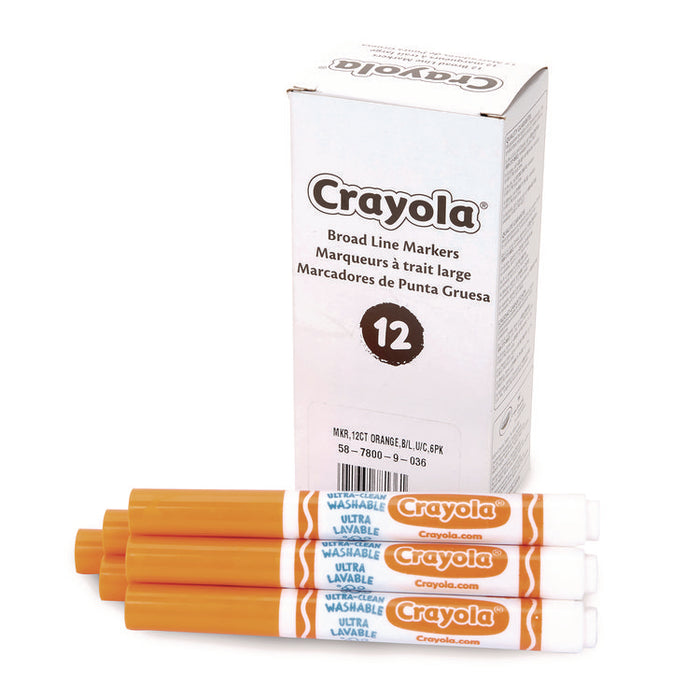 Broad Line Washable Markers, Broad Bullet Tip, Orange, 12/Box