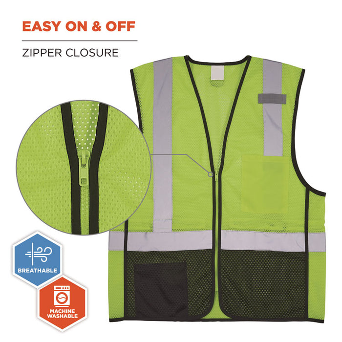 GloWear 8210Z Hi-Vis Class 2 Mesh Vest, Polyester, Small to Medium, Lime
