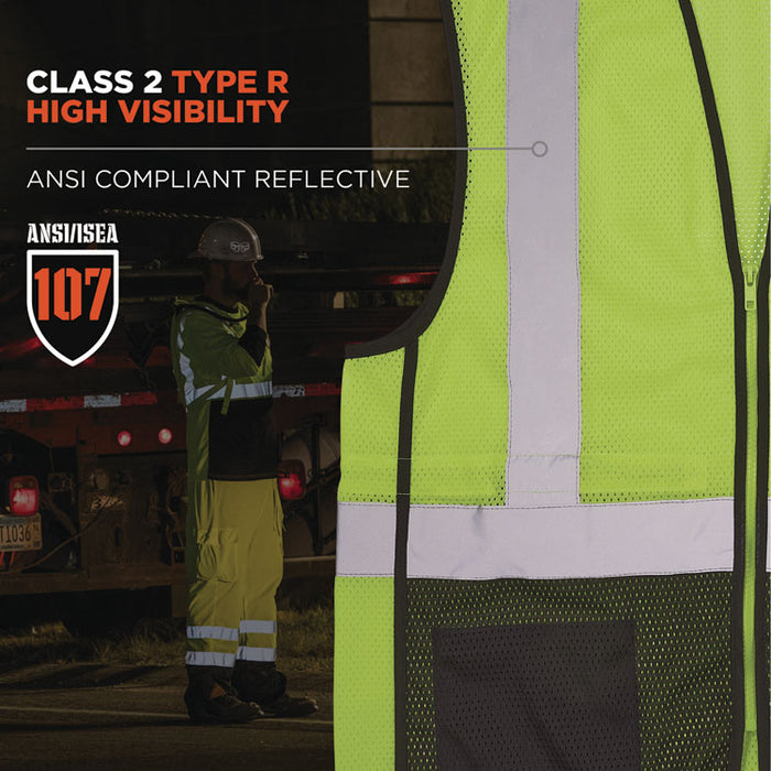GloWear 8210Z Hi-Vis Class 2 Mesh Vest, Polyester, 2X-Large to 3X-Large, Lime