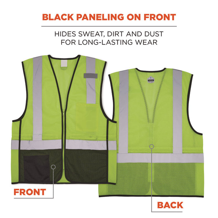 GloWear 8210Z Hi-Vis Class 2 Mesh Vest, Polyester, 4X-Large to 5X-Large, Lime