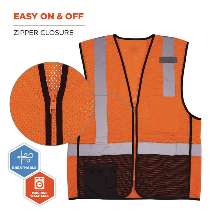 GloWear 8210Z Hi-Vis Class 2 Mesh Vest, Polyester, Large to X-Large, Orange