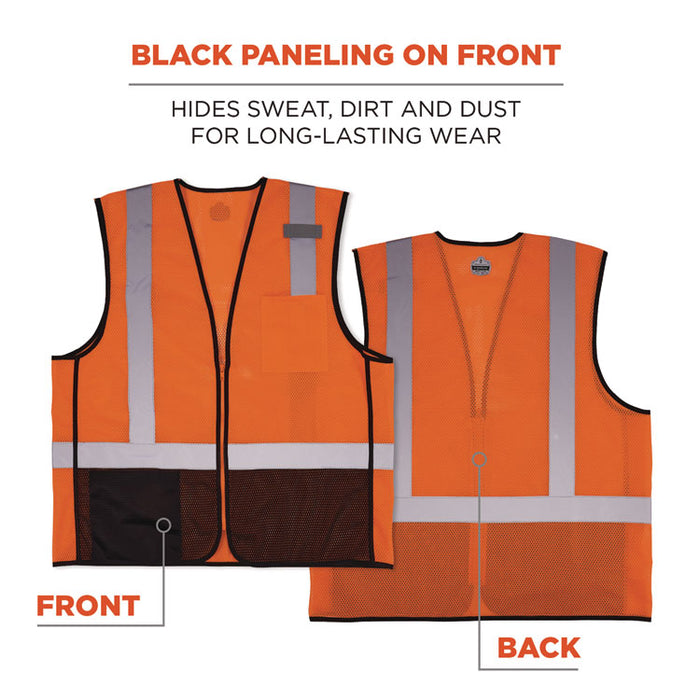 GloWear 8210Z Hi-Vis Class 2 Mesh Vest, Polyester, 2X-Large to 3X-Large, Orange