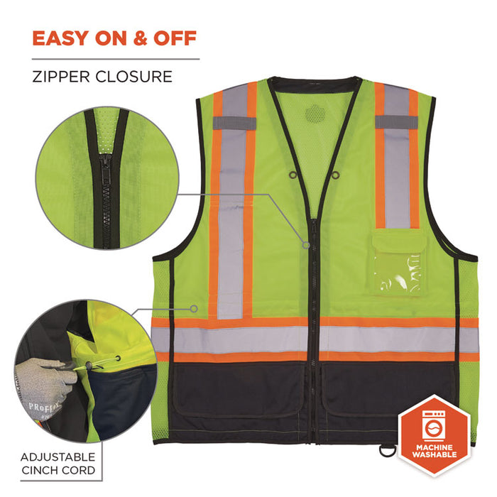 GloWear 8251HDZ Class 2 Two-Tone Hi-Vis Safety Vest, Polyester, Large to X-Large, Lime