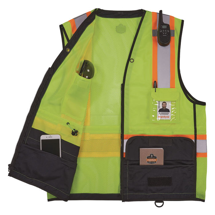 GloWear 8251HDZ Class 2 Two-Tone Hi-Vis Safety Vest, Polyester, 4X-Large to 5X-Large, Lime