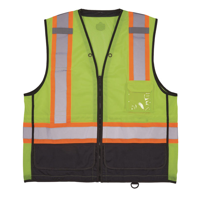 GloWear 8251HDZ Class 2 Two-Tone Hi-Vis Safety Vest, Polyester, 4X-Large to 5X-Large, Lime