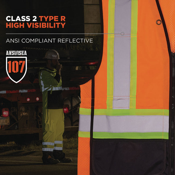 GloWear 8251HDZ Class 2 Two-Tone Hi-Vis Safety Vest,Polyester, Large to X-Large, Orange