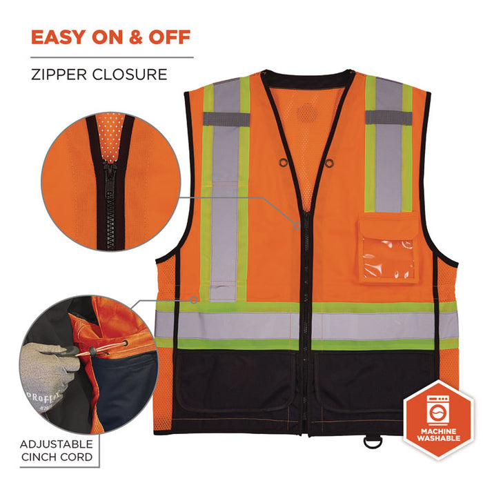 GloWear 8251HDZ Class 2 Two-Tone Hi-Vis Safety Vest,Polyester, Large to X-Large, Orange