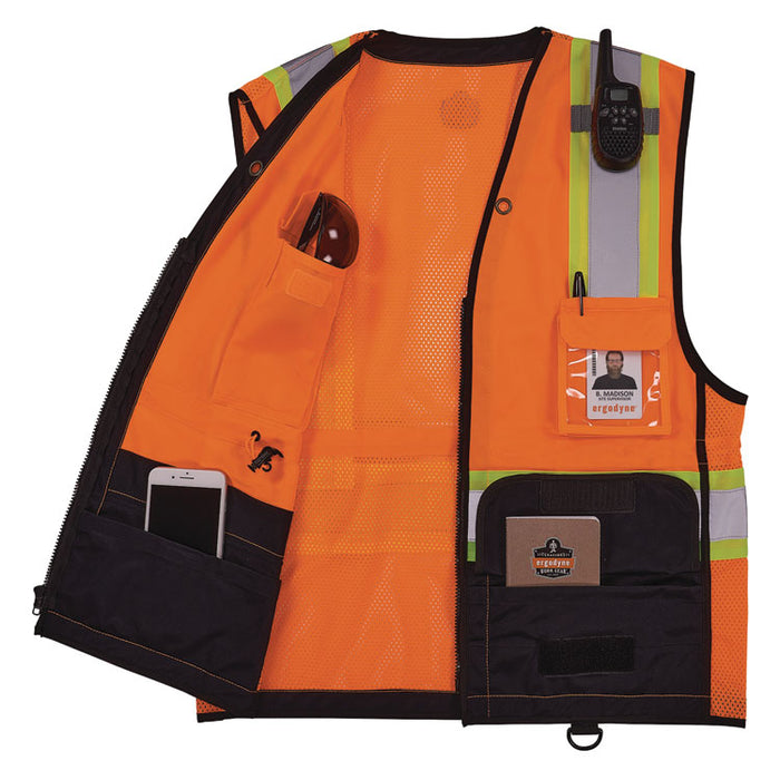 GloWear 8251HDZ Class 2 Two-Tone Hi-Vis Safety Vest, Polyester, 2X-Large to 3X-Large, Orange