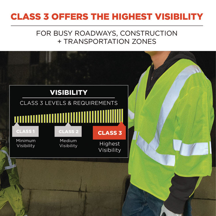 GloWear 8315BA Class 3 Hi-Vis Breakaway Safety Vest, Polyester, Small to Medium, Lime