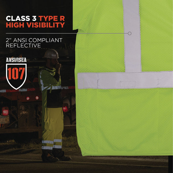 GloWear 8315BA Class 3 Hi-Vis Breakaway Safety Vest, Polyester, Large to X-Large, Lime