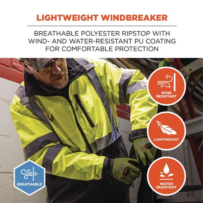GloWear 8351 Class 3 Hi-Vis Windbreaker Water-Resistant Jacket, 3X-Large, Lime