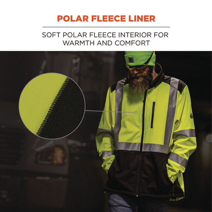 GloWear 8353 Class 3 Hi-Vis Softshell Water-Resistant Jacket, Medium, Lime