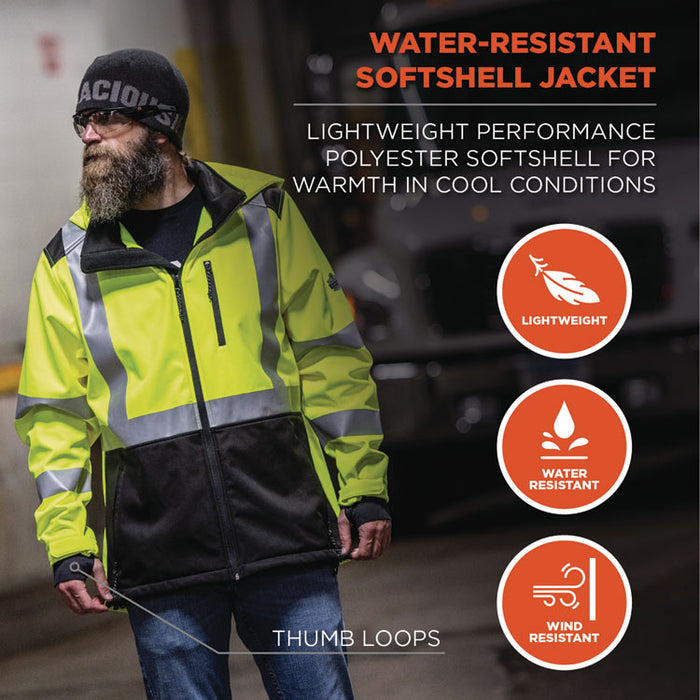GloWear 8353 Class 3 Hi-Vis Softshell Water-Resistant Jacket, Large, Lime