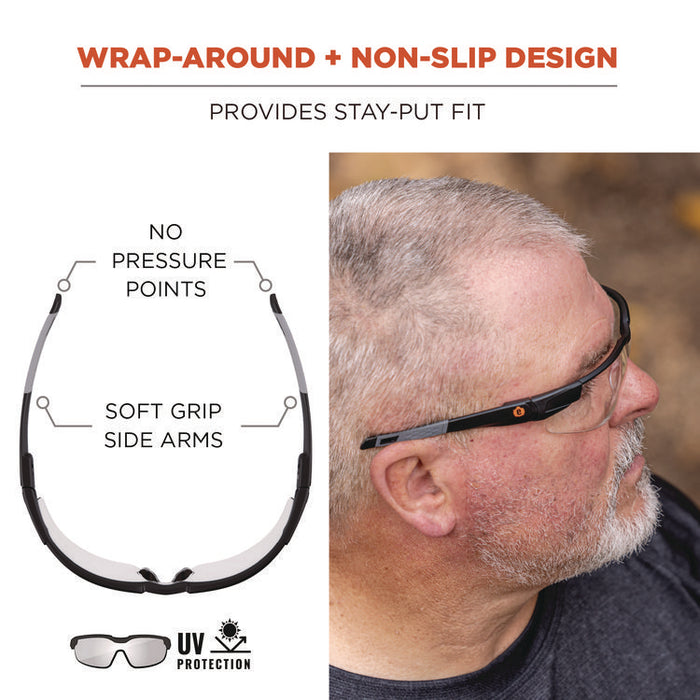 Skullerz DELLENGER Safety Glasses with Adjustable Temples, Matte Black Half Frame, Clear Single Lens