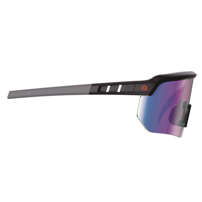 Skullerz AEGIR Anti-Scratch Enhanced Anti-Fog Safety Glasses, Matte Black Half Frame, Mirrored Blue Single Lens