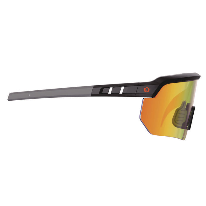 Skullerz AEGIR Anti-Scratch Enhanced Anti-Fog Safety Glasses, Matte Black Half Frame, Mirrored Orange Single Lens