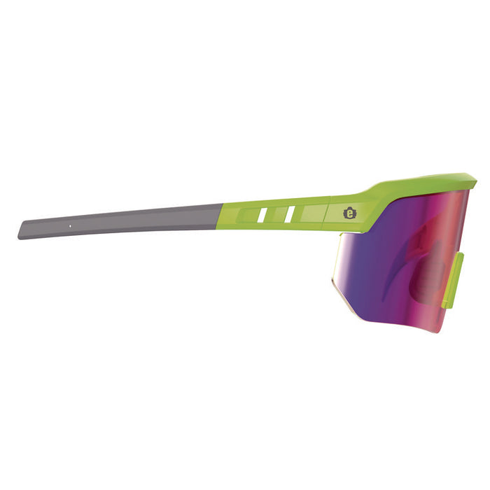 Skullerz AEGIR Anti-Scratch Enhanced Anti-Fog Safety Glasses, Lime Half Frame, Mirrored Purple Single Lens