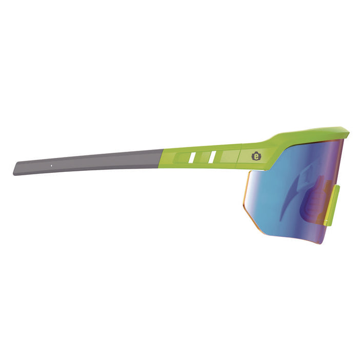 Skullerz AEGIR Anti-Scratch Enhanced Anti-Fog Safety Glasses, Lime Half Frame, Mirrored Blue Single Lens