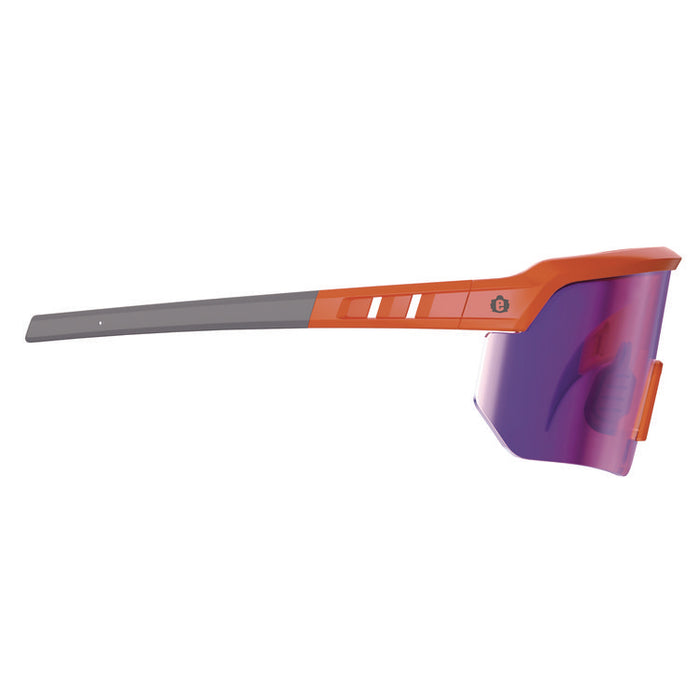 Skullerz AEGIR Safety Glasses, Orange Half Frame, Mirrored Purple Single Lens