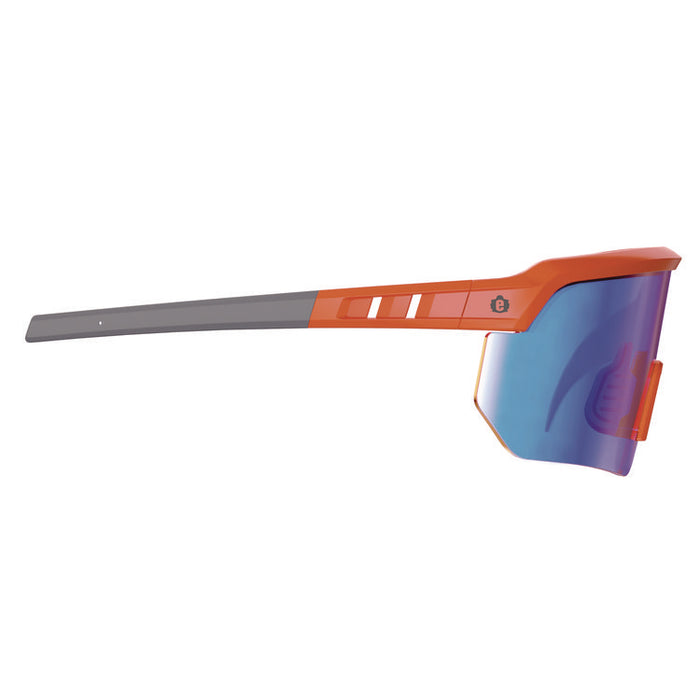 Skullerz AEGIR Safety Glasses, Orange Half Frame, Mirrored Blue Single Lens
