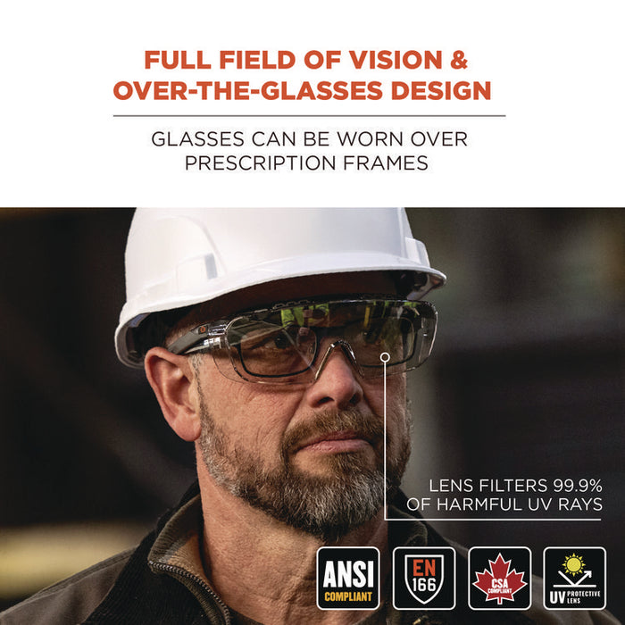 Skullerz OSMIN Anti-Scratch Enhanced Anti-Fog Safety Glasses, Matte Black Half Frame OTG, Clear Single I/O Lens