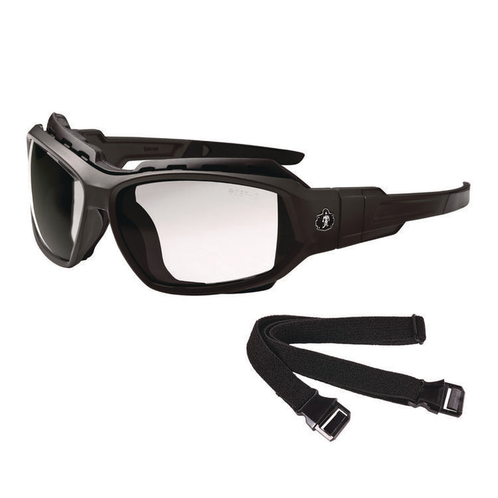 Skullerz LOKI Anti-Scratch Enhanced Anti-Fog Convertible Safety Spoggles with Strap, Matte Black Half Frame, Clear Dual Lens