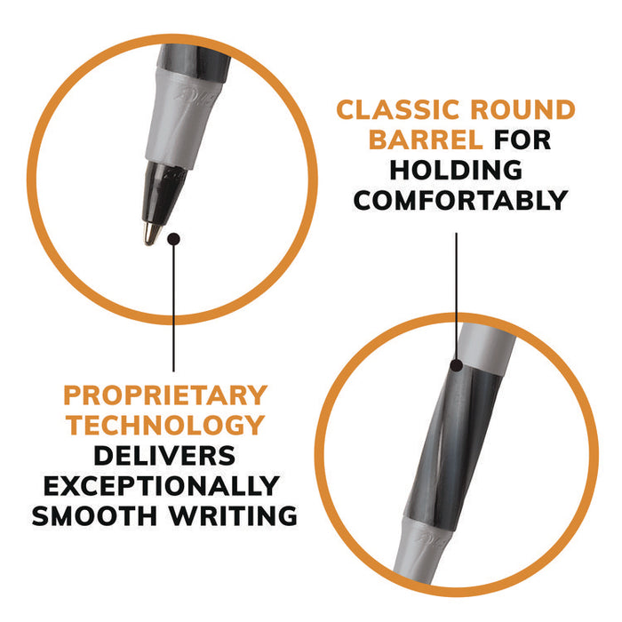 Round Stic Grip Xtra Comfort Ballpoint Pen, Stick, Fine 0.8 mm, Black Ink, Gray/Black Barrel, Dozen