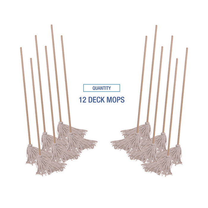 Handle/Deck Mops, #20 White Cotton Head, 54" Natural Wood Handle