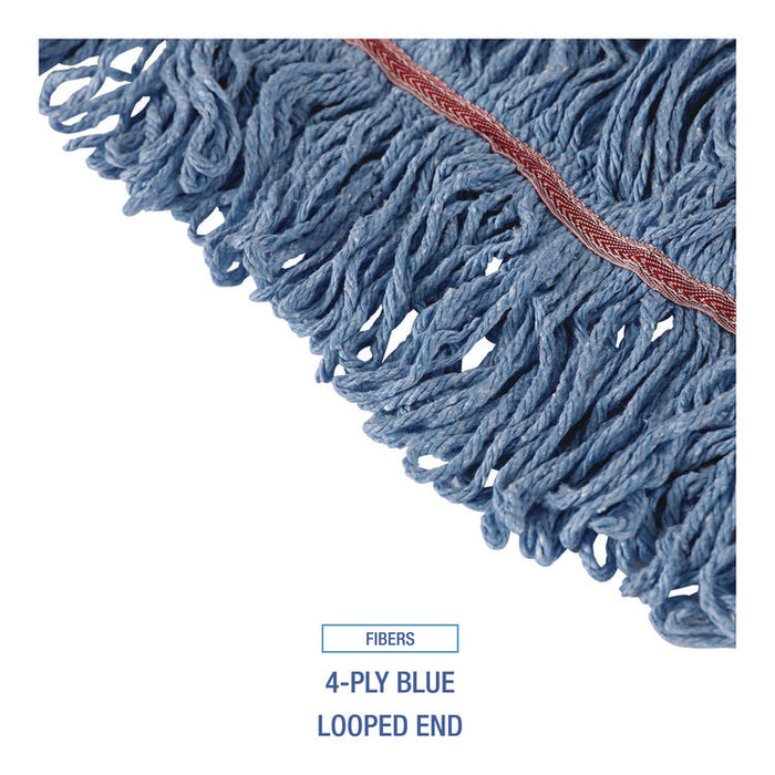 Cotton Mop Heads, Cotton/Synthetic, Large, Looped End, Wideband, Blue, 12/Carton