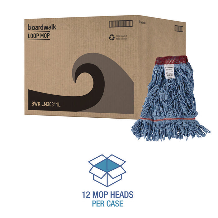 Cotton Mop Heads, Cotton/Synthetic, Large, Looped End, Wideband, Blue, 12/Carton