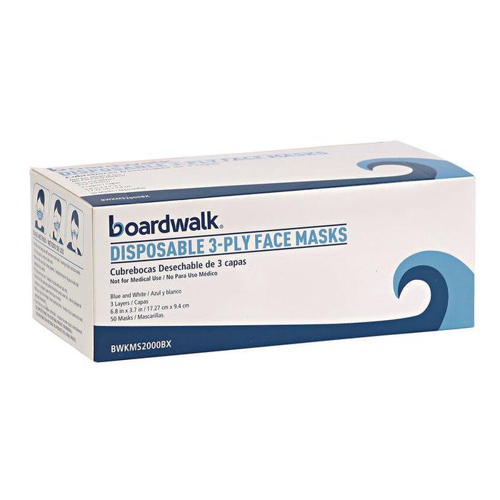 Three-Ply General Use Face Mask, Polypropylene, One Size Fits Most, Blue, 50/Box, 40 Boxes/Carton