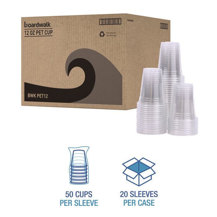 Clear Plastic PET Cups, 12 oz, 50/Sleeve, 20 Sleeves/Carton
