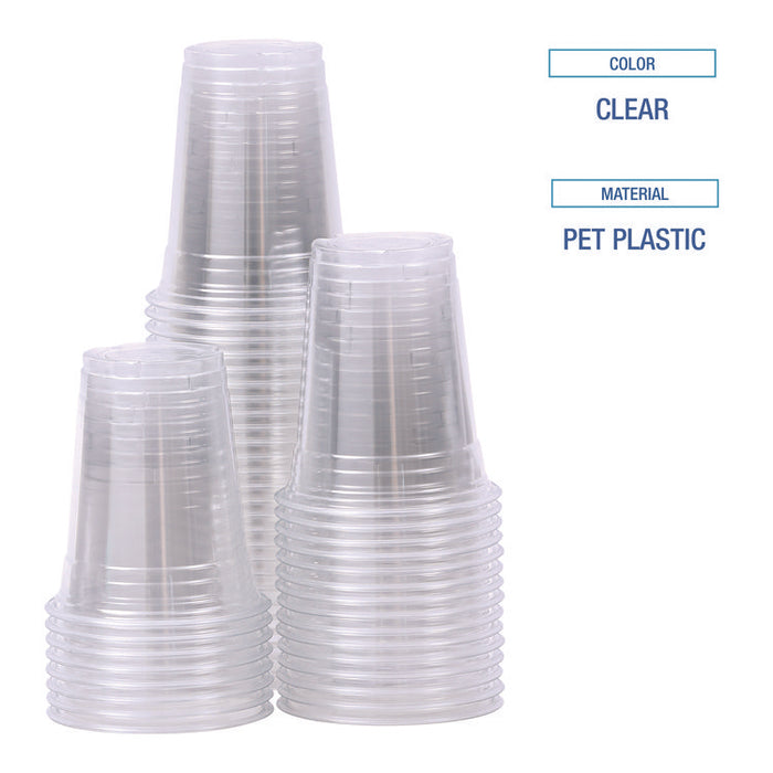 Clear Plastic PET Cups, 12 oz, 50/Sleeve, 20 Sleeves/Carton