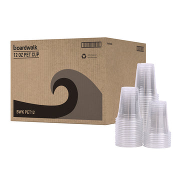 Clear Plastic PET Cups, 12 oz, 50/Sleeve, 20 Sleeves/Carton