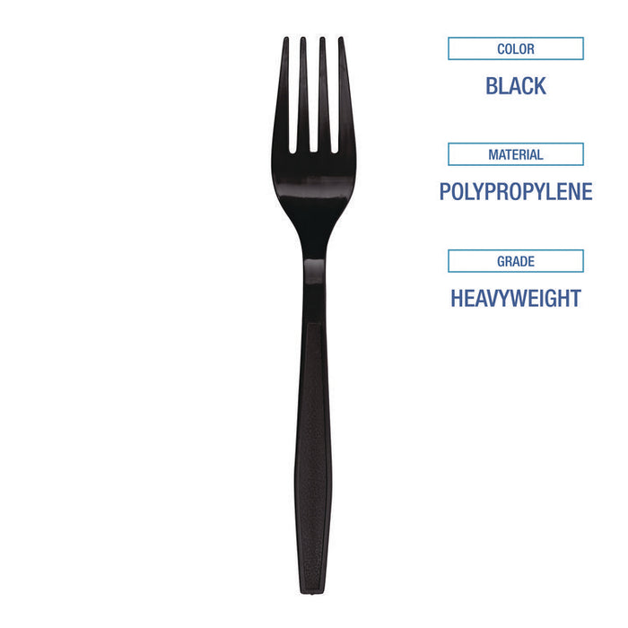 Heavyweight Polypropylene Cutlery, Fork, Plastic, Black, 1,000/Carton