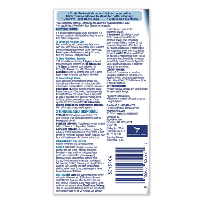 Disinfectant Toilet Bowl Cleaner, Atlantic Fresh Scent, 24 oz Angle-Neck Bottle, 9/Carton