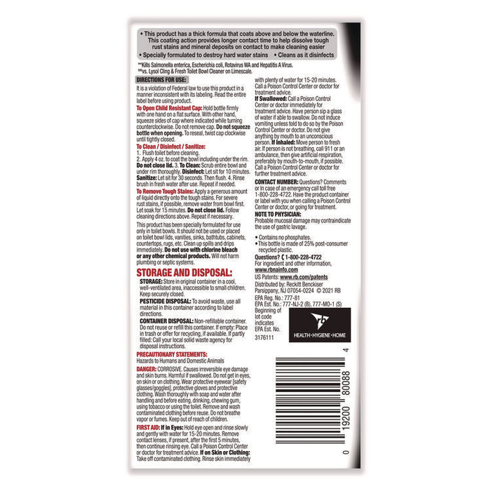 Disinfectant Toilet Bowl Cleaner w/Lime/Rust Remover, Atlantic Fresh Scent, 24 oz Angle-Neck Bottle