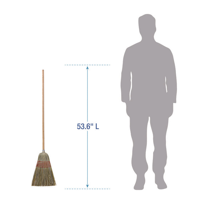 Corn/Fiber Brooms, Corn/Yucca Bristles, 53.5" Overall Length, Natural, 6/Carton