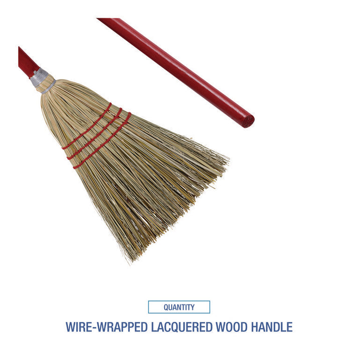 Corn/Fiber Brooms, Corn/Synthetic Fiber Bristles, 36" Overall Length, Gray/Natural, 12/Carton