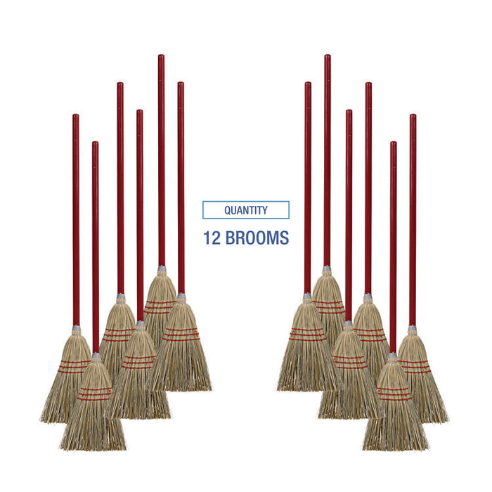 Corn/Fiber Brooms, Corn/Synthetic Fiber Bristles, 36" Overall Length, Gray/Natural, 12/Carton