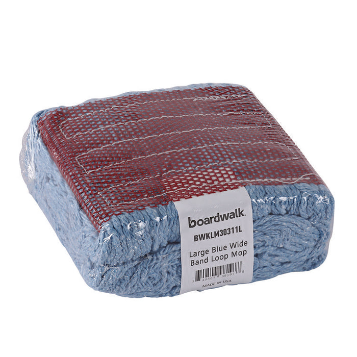 Cotton Mop Heads, Cotton/Synthetic, Large, Looped End, Wideband, Blue, 12/Carton