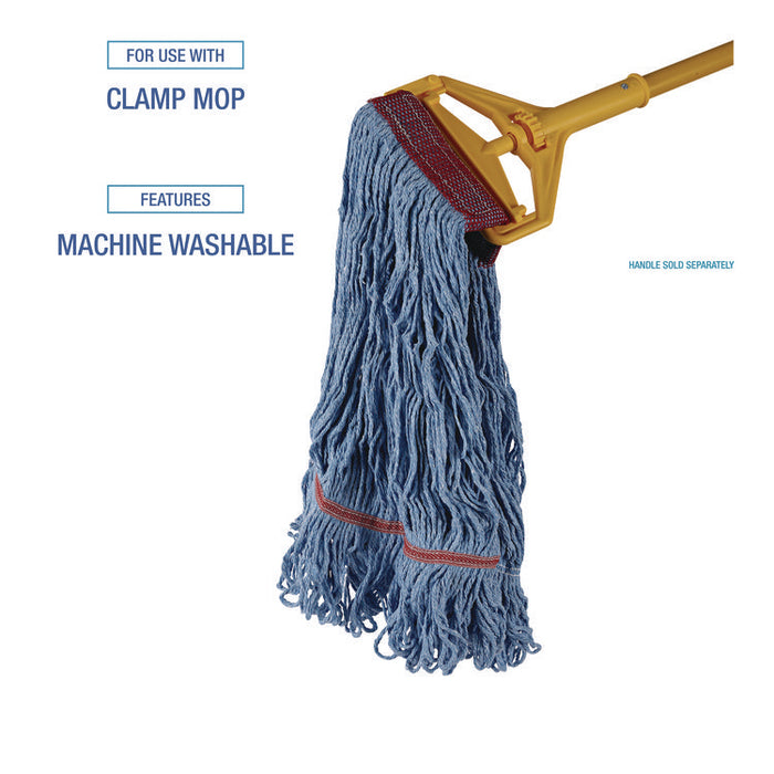 Cotton Mop Heads, Cotton/Synthetic, Large, Looped End, Wideband, Blue, 12/Carton