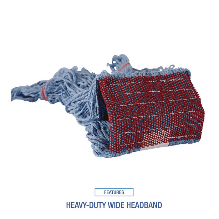 Cotton Mop Heads, Cotton/Synthetic, Large, Looped End, Wideband, Blue, 12/Carton