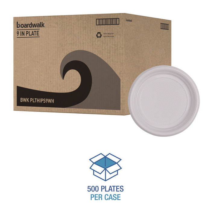 Hi-Impact Plastic Dinnerware, Plate, 9" dia, White, 500/Carton
