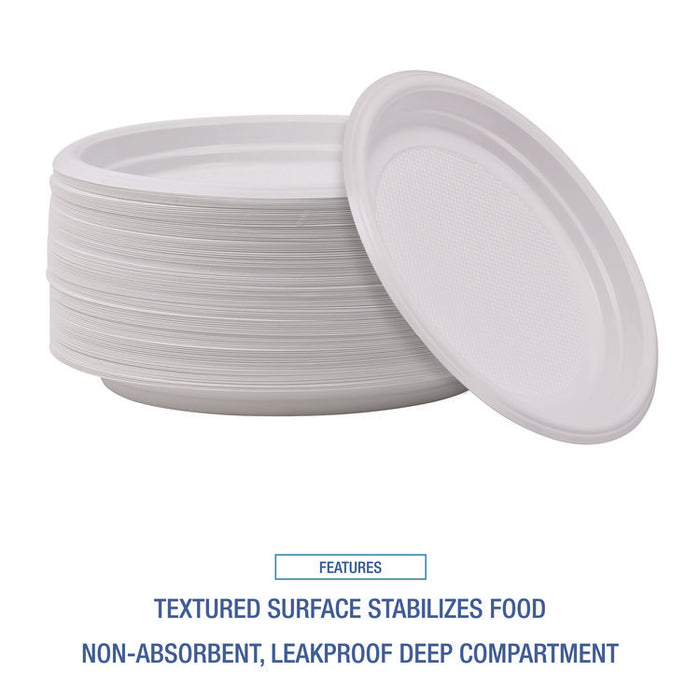 Hi-Impact Plastic Dinnerware, Plate, 9" dia, White, 500/Carton